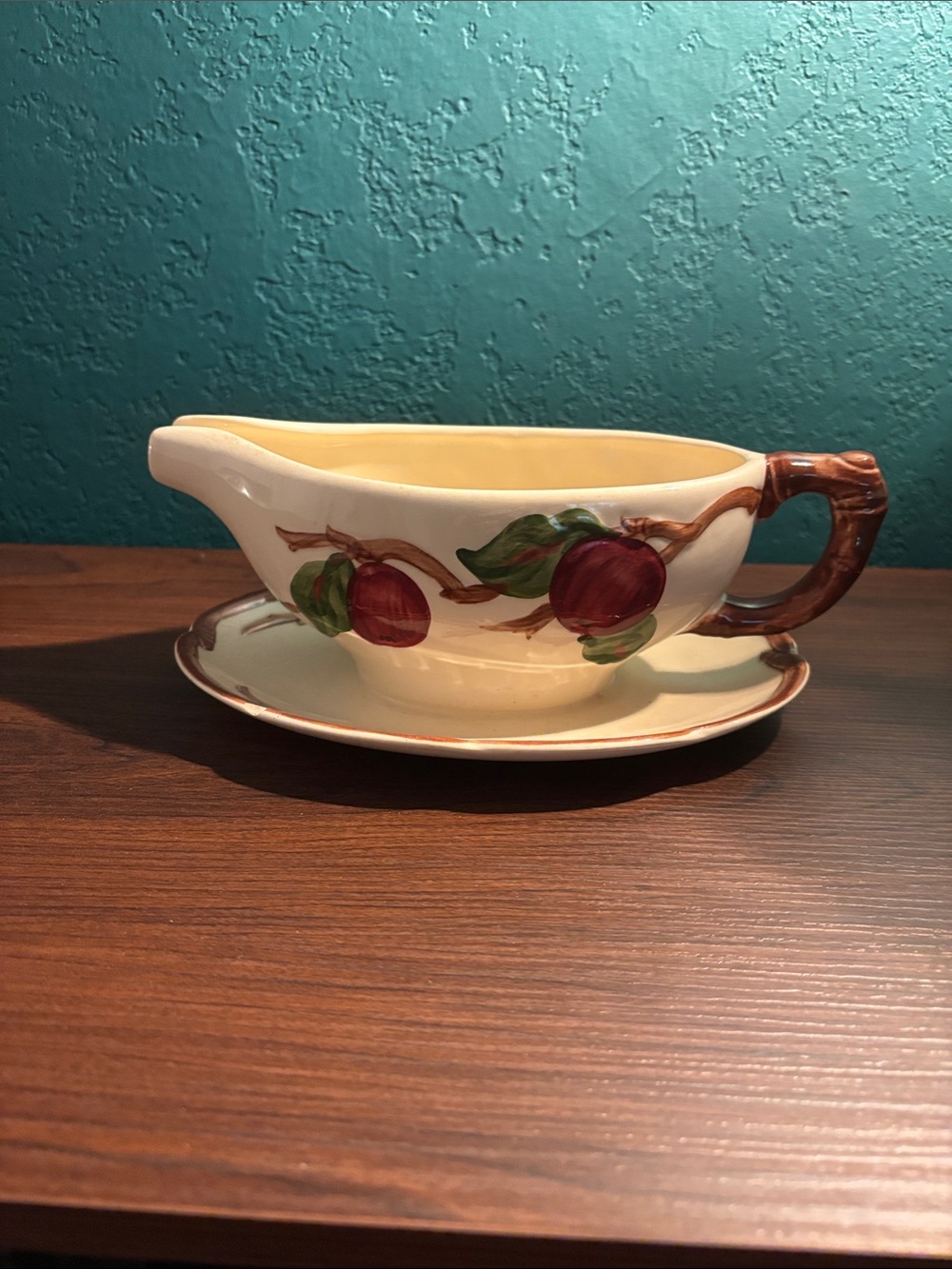 Vintage Franciscan Apple Gravy Boat with Attached Underplate